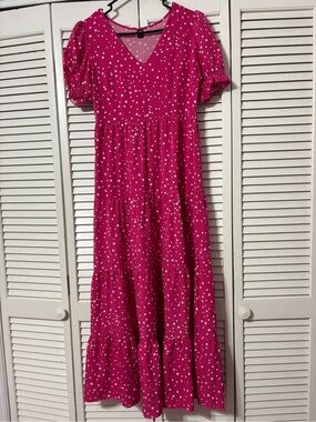 SHEIN Hot Pink Polka Dot Tiered Maxi Dress